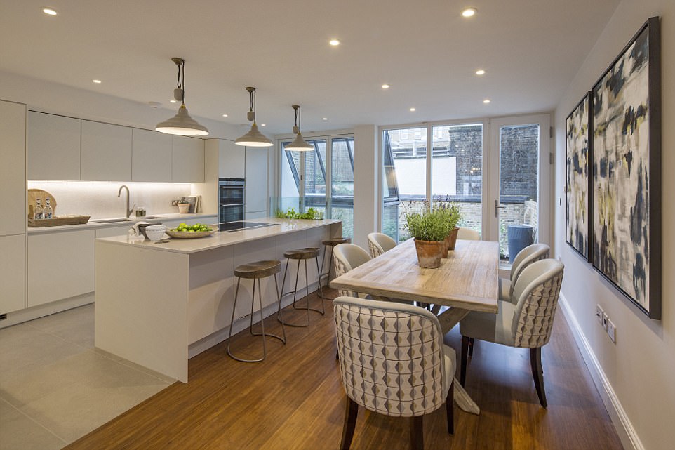 The kitchen and dining room at one of the 119 Ebury Street apartments